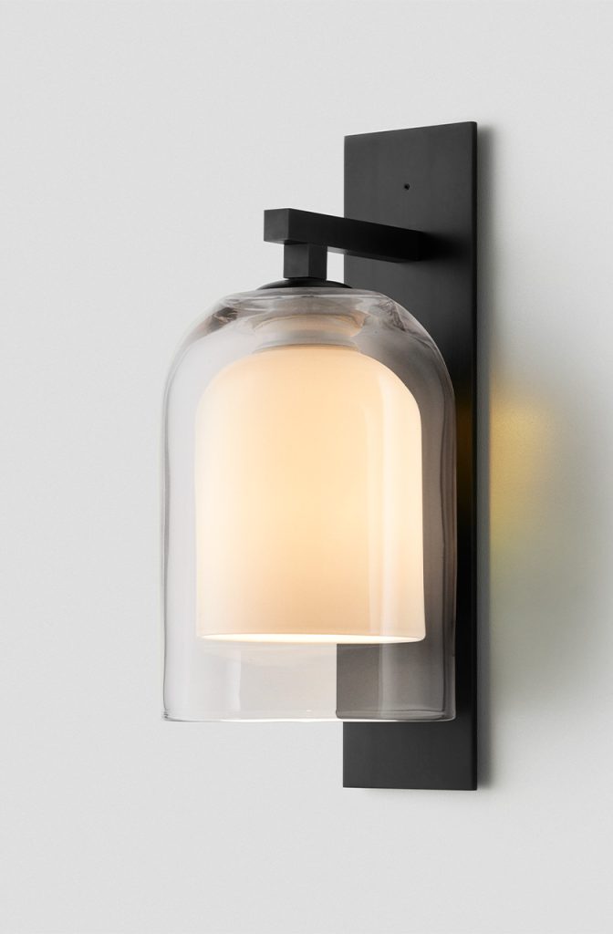 Articolo Studios Luxury Lighting Exterior Lumi Wall Sconce in Anodised Black and Clear and White Shades