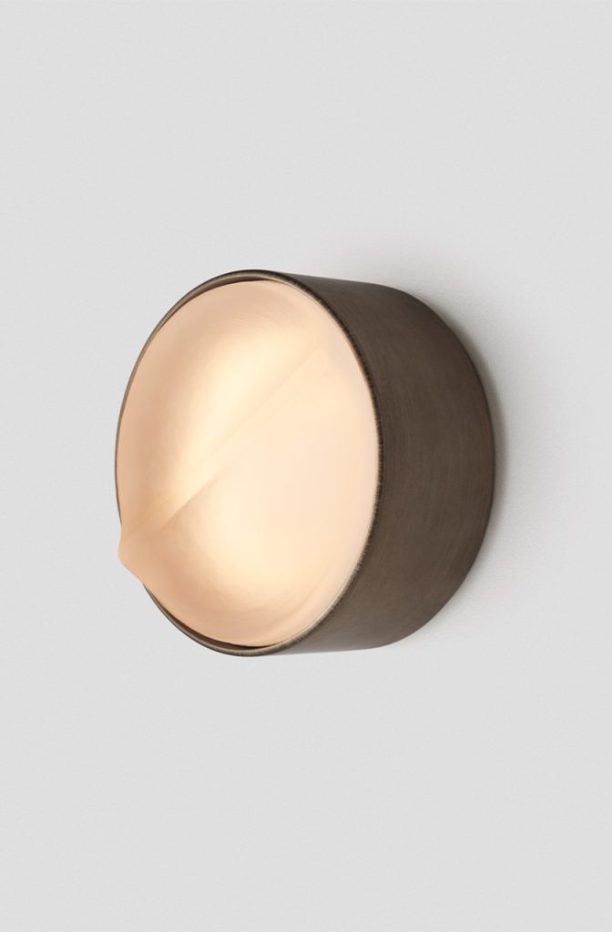 Articolo Studios Luxury Lighting Occhi Mini Wall Sconce in Anodised Bronze and Frosted Shade