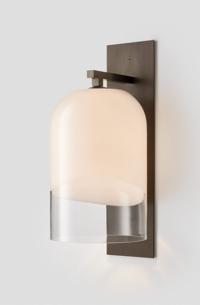 Articolo Studios Luxury Lighting Moni Extra Large Wall Sconce in Anodised Bronze and Clear and White Shade