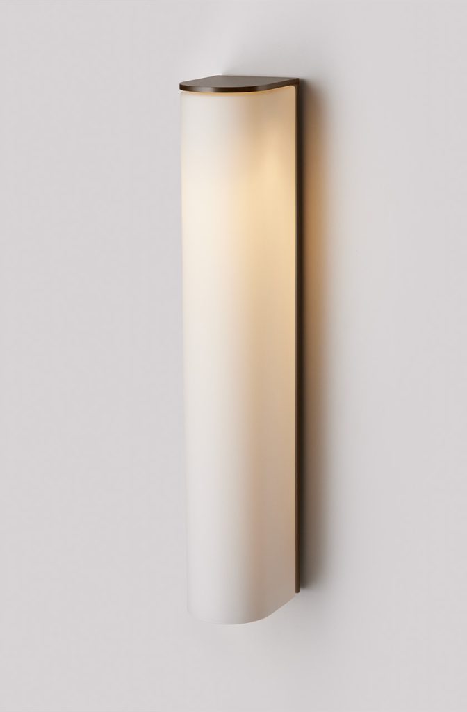 Articolo Studios Luxury Lighting Slim Extra Large Wall Sconce in Bronze with Snow Shade