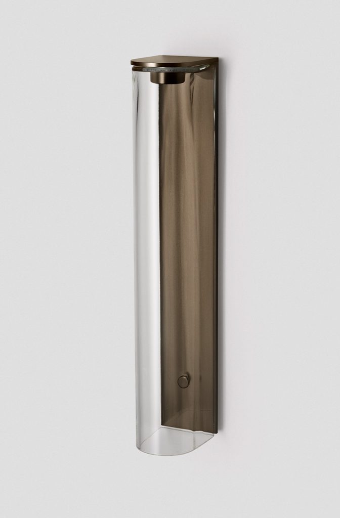 Articolo Studios Luxury Lighting Exterior Slim Extra Large Wall Sconce in Anodised Bronze and Clear Shade