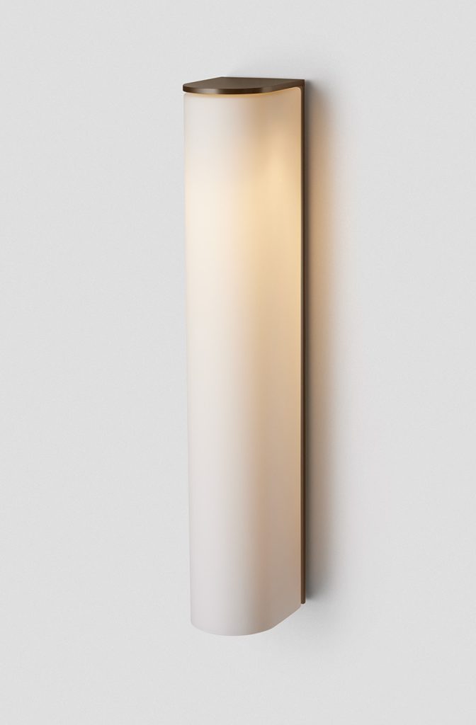 Articolo Studios Luxury Lighting Exterior Slim Wall Sconce in Anodised Bronze and Snow Shade