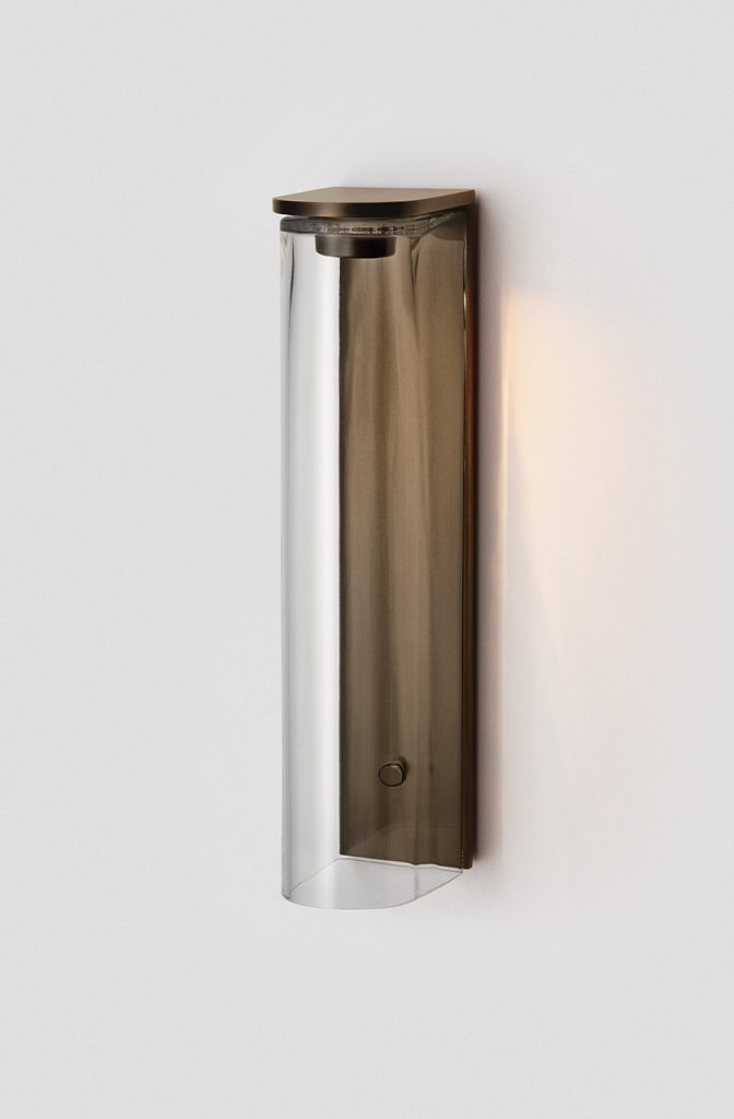 Articolo Studios Luxury Lighting Slim Exterior Wall Sconce in Anodised Bronze and Clear Shade