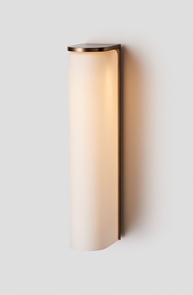 Articolo Studios Luxury Lighting Slim Wall Sconce in Bronze with Snow Shade