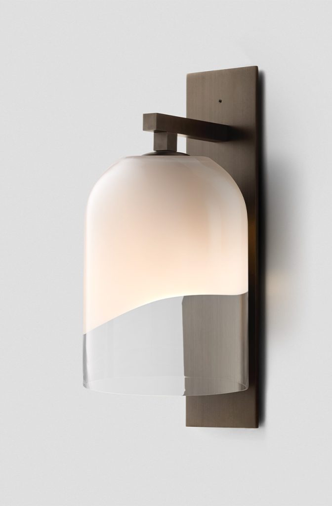 Articolo Studios Luxury Lighting Exterior Moni Wall Sconce in ASnodised Bronze and Clear and White Shade