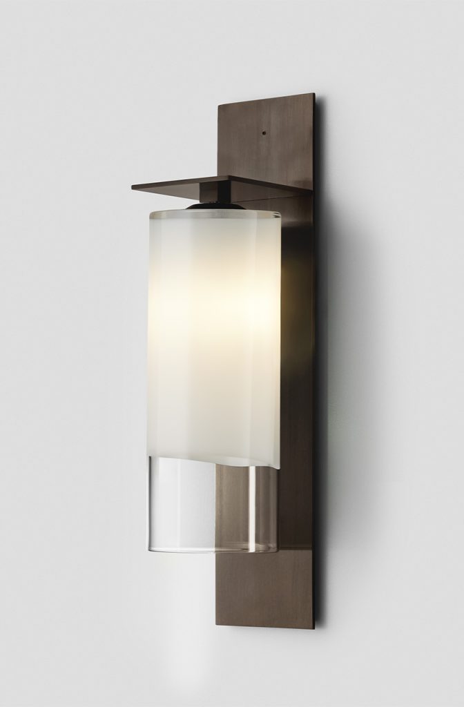 Articolo Studios Luxury Lighting Eclipse Short Wall Sconce in Anodised Bronze and Clear and White Shade