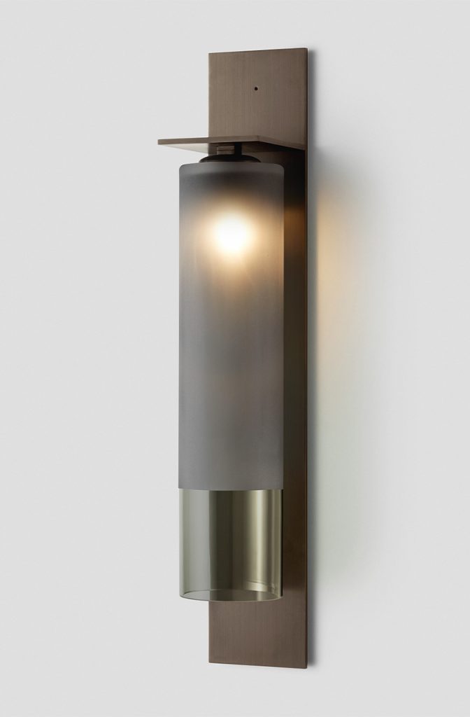 Articolo Studios Luxury Lighting Eclipse Wall Sconce in Anodised Bronze with 2/3 Grey Frost Shade