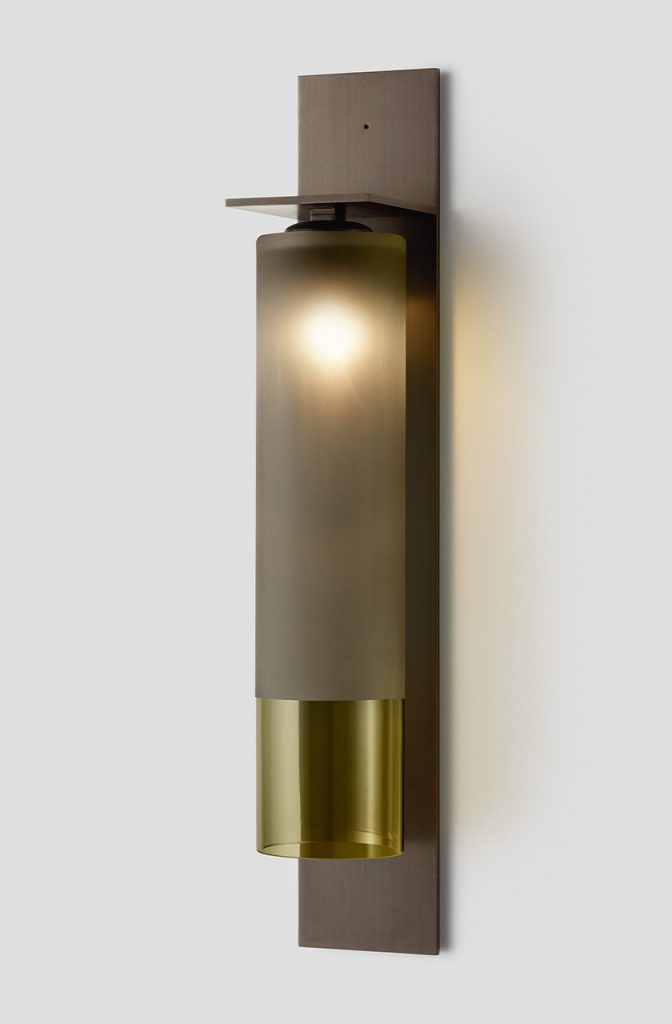 Articolo Studios Luxury Lighting Eclipse Tall Wall Sconce in Anodised Bronze and Smoke Shade