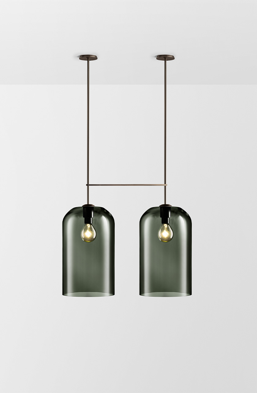 Articolo Studios Luxury Lighting Lumi Extra Large Double Pendant in Bronze with Grey Shade