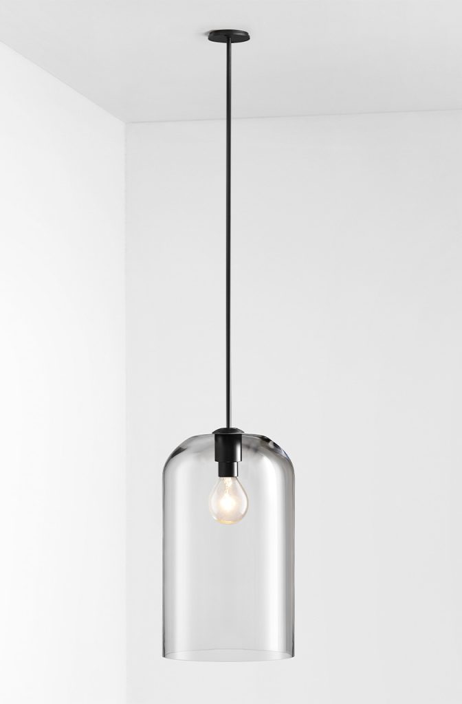 Articolo Studios Luxury Lighting Lumi Extra Large Single Pendant in Black Electroplate and Clear Shade