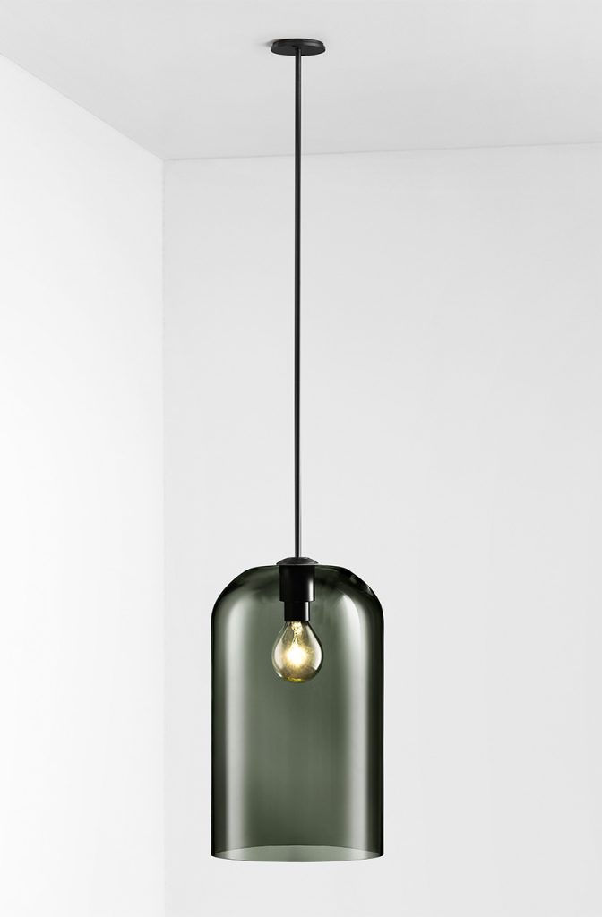 Articolo Studios Luxury Lighting Lumi Extra Large Single Pendant in Black Electroplate and Grey Shade