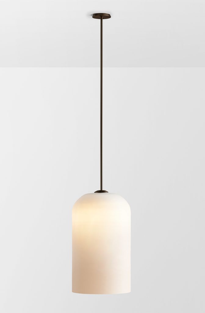 Articolo Studios Luxury Lighting Lumi Extra Large Single Pendant in Bronze and Frosted White Shade