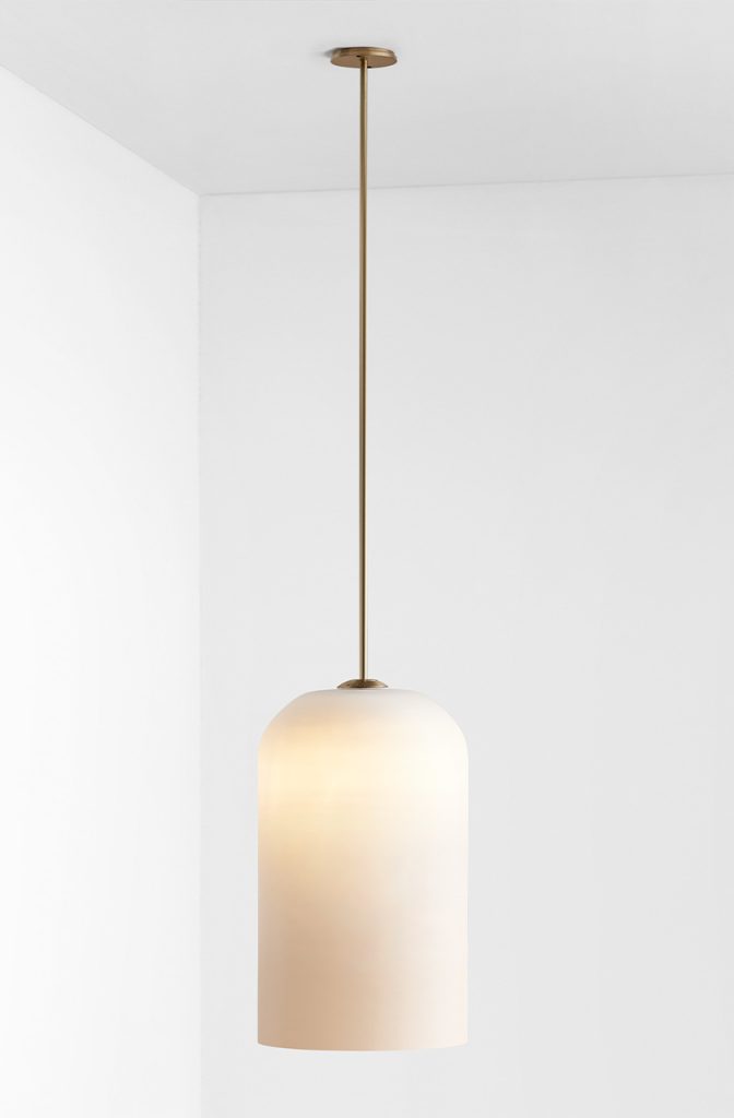 Articolo Studios Luxury Lighting Lumi Extra Large Single Pendant in Brass and Snow Shade