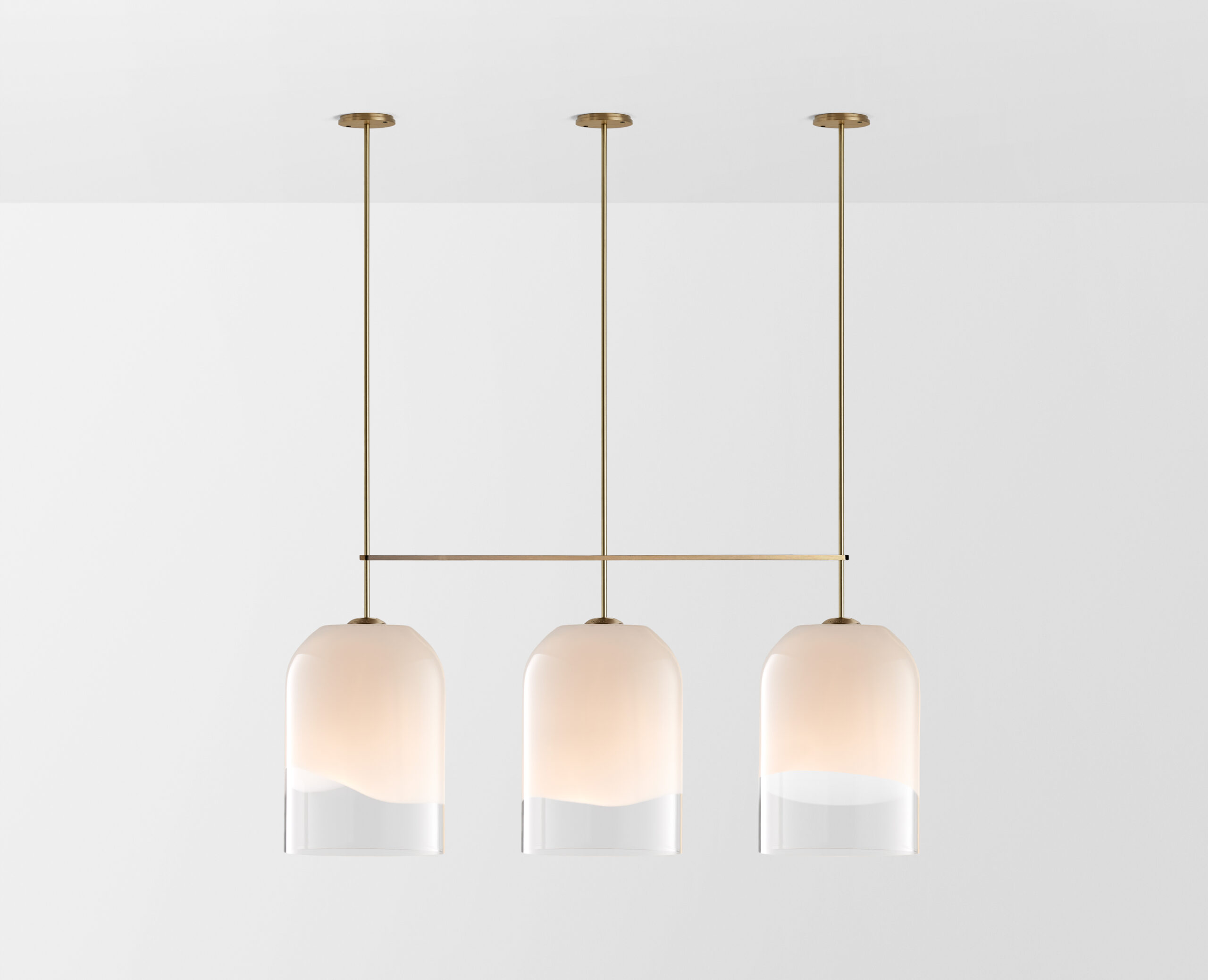 Articolo Studios Luxury Lighting Moni Extra Large Triple Pendant in Brass and Clear and White Shade