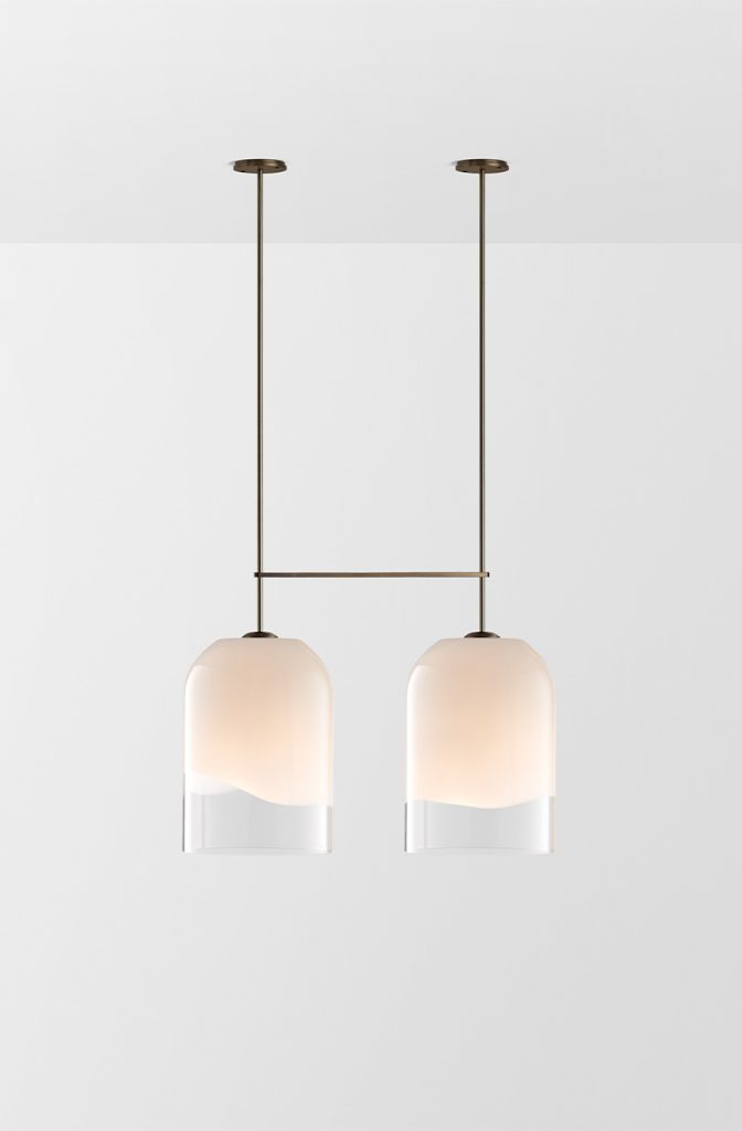 Articolo Studios Luxury Lighting Moni Extra Large Double Pendant in Bronze with Clear and White Shade