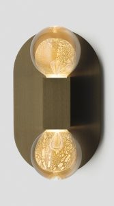 Articolo Studios Luxury Lighting Oro Double Ball Wall Sconce in Bronze and Gold Leaf Glass Shade