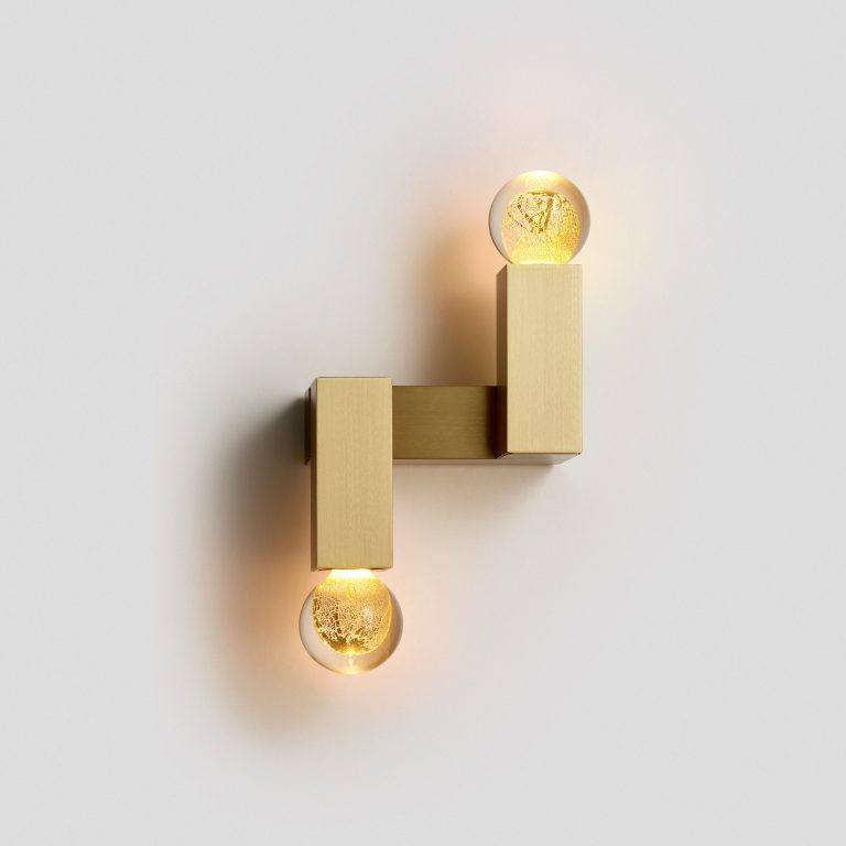 Articolo Studios Luxury Lighting Oro Link Wall Sconce in Brass and Gold Leaf Glass Shade