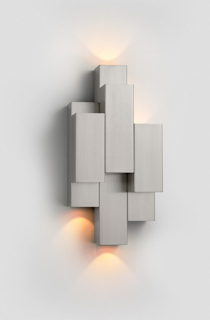 Articolo Studios Luxury Lighting Stacked Wall Sconce in Satin Nickel