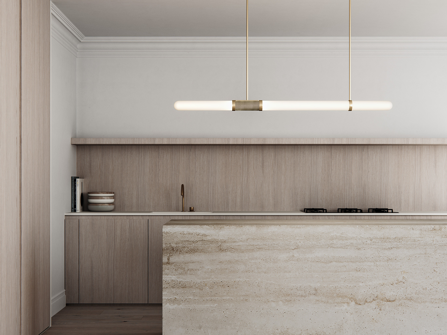 Articolo Studios Scandal Long Kitchen Island Bench Pendant Lighting Brass Luxury Designer