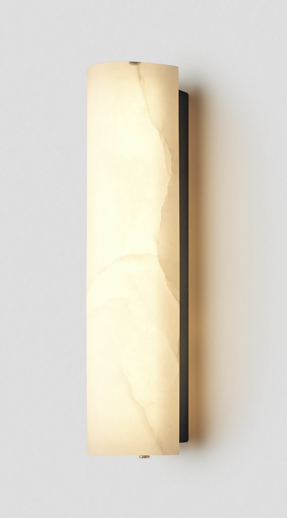 Articolo Studios Luxury Lighting 12:40 Foward Facing Wall Sconce in Black Electroplate with Alabaster Shade