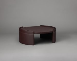 Articolo Studios Luxury Furniture Cuff Coffee Table in Burgundy with Veneer Strip