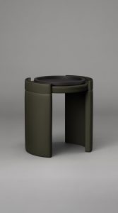 Articolo Studios Luxury Lighting Cuff Side Table with Tray in Olive Leather and Veneer Strip