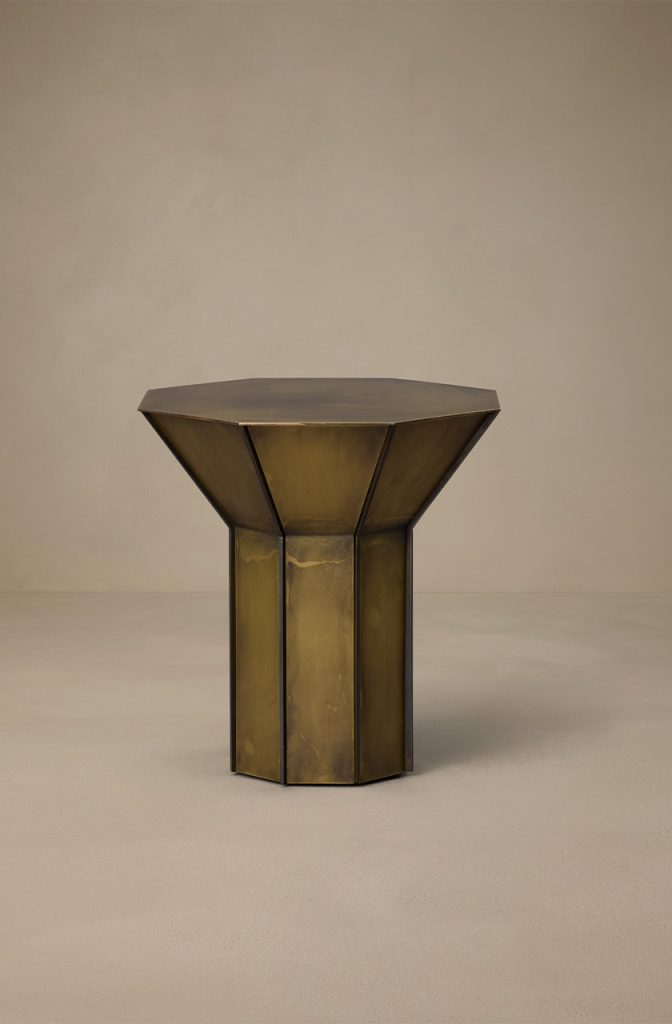 Articolo Studios luxury lighting. Flare tall side table in burnished brass
