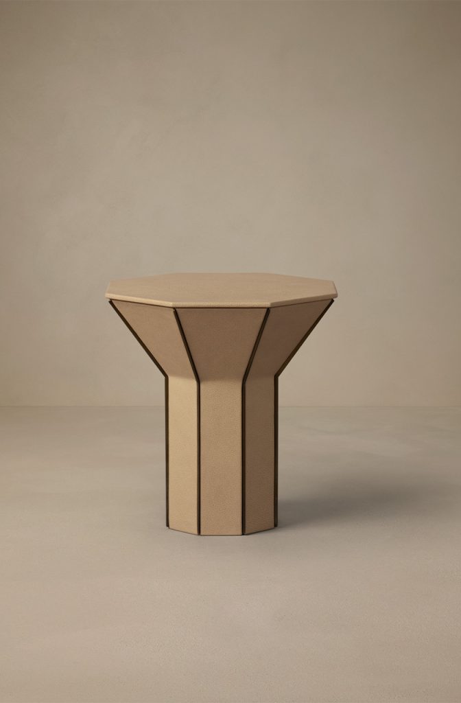 Articolo Studios luxury lighting. Flare tall side table in Cafe havana leather