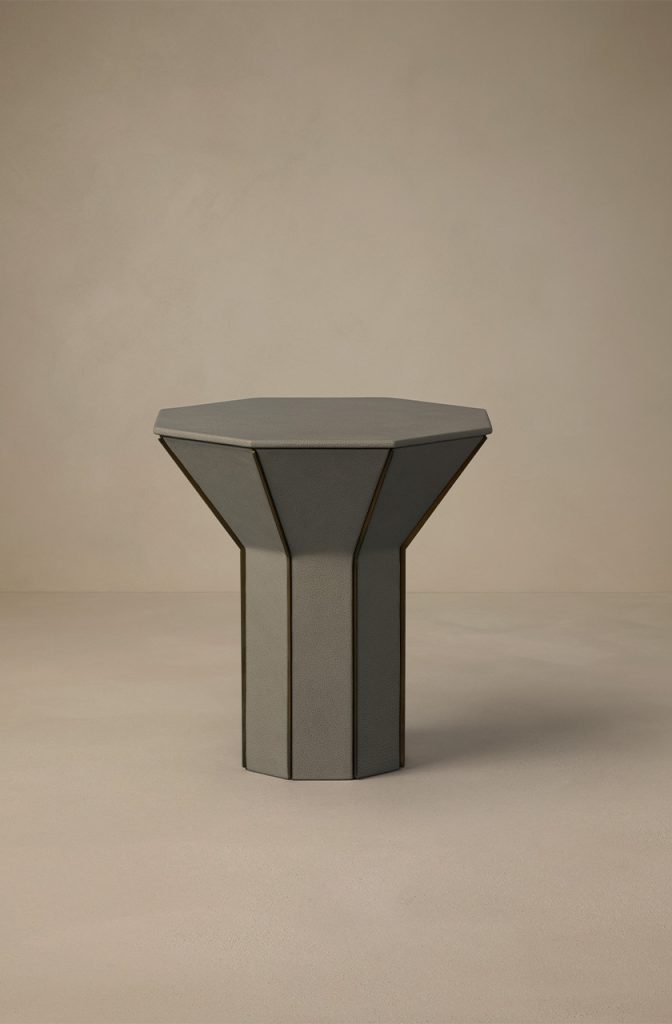 Articolo Studios luxury lighting. Flare tall side table in storm leather