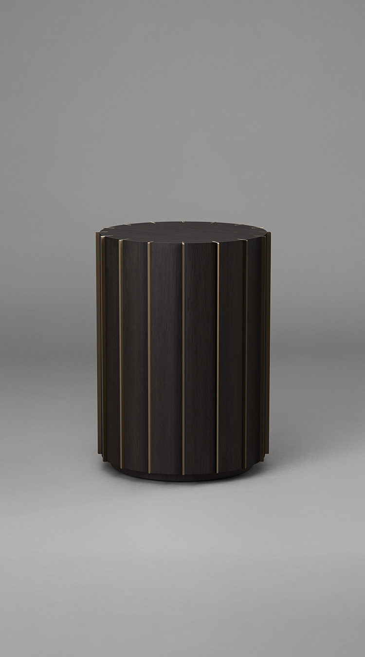 Articolo Studios Luxury Furniture Fin Tall Side Table in Wenge Veneer and Bronze Fins