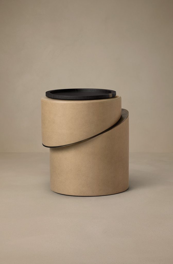 Articolo Studios luxury lighting. Slip Side table in cafe havana with bronze veneer tray