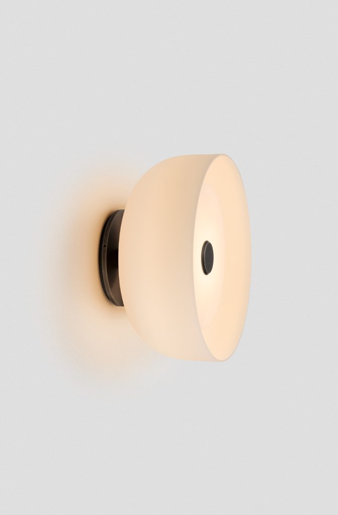 Articolo Studios Luxury Lighting Rolo Medium Forward Facing Wall Sconce in Bronze with Snow Shade
