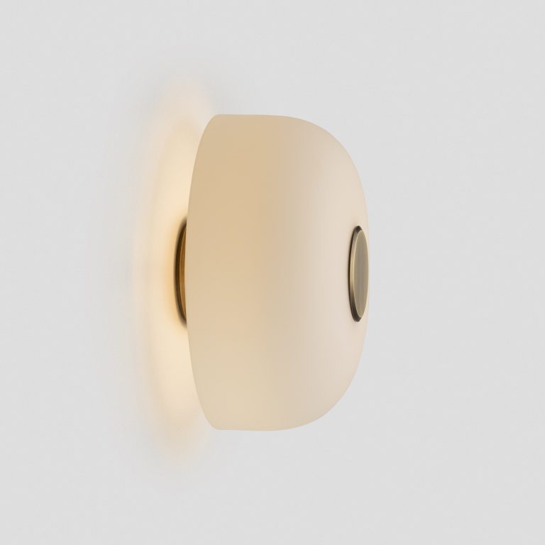 Articolo Studios Luxury Lighting Rolo Large Backward Facing Wall Sconce in Mid Bronze and Snow Glass Shade