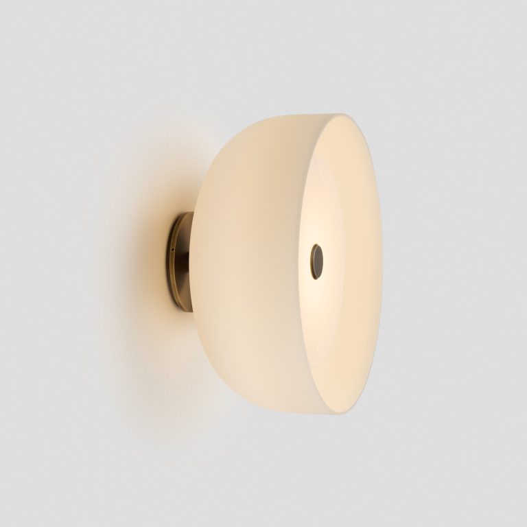 Articolo Studios Luxury Lighting Rolo Large Forward Facing Wall Sconce in Mid Bronze and Snow Glass Shade