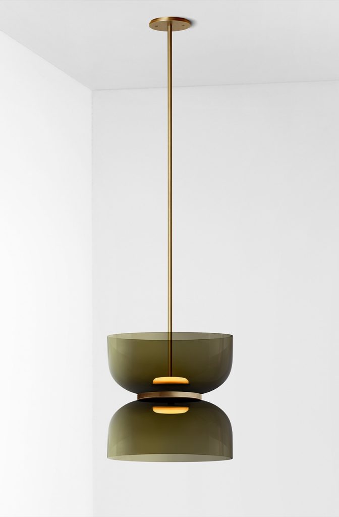 Articolo Studios luxury lighting. rolo large up down pendant in smoke and bronze