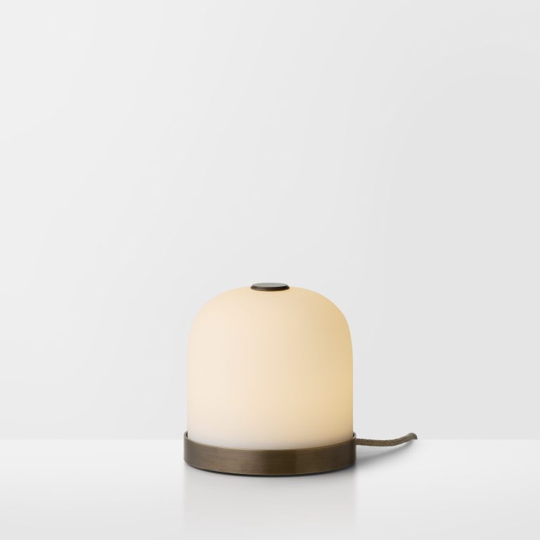 Articolo Studios Luxury Lighting Rolo Mini Table Lamp in Mid Bronze and Snow Glass Shade