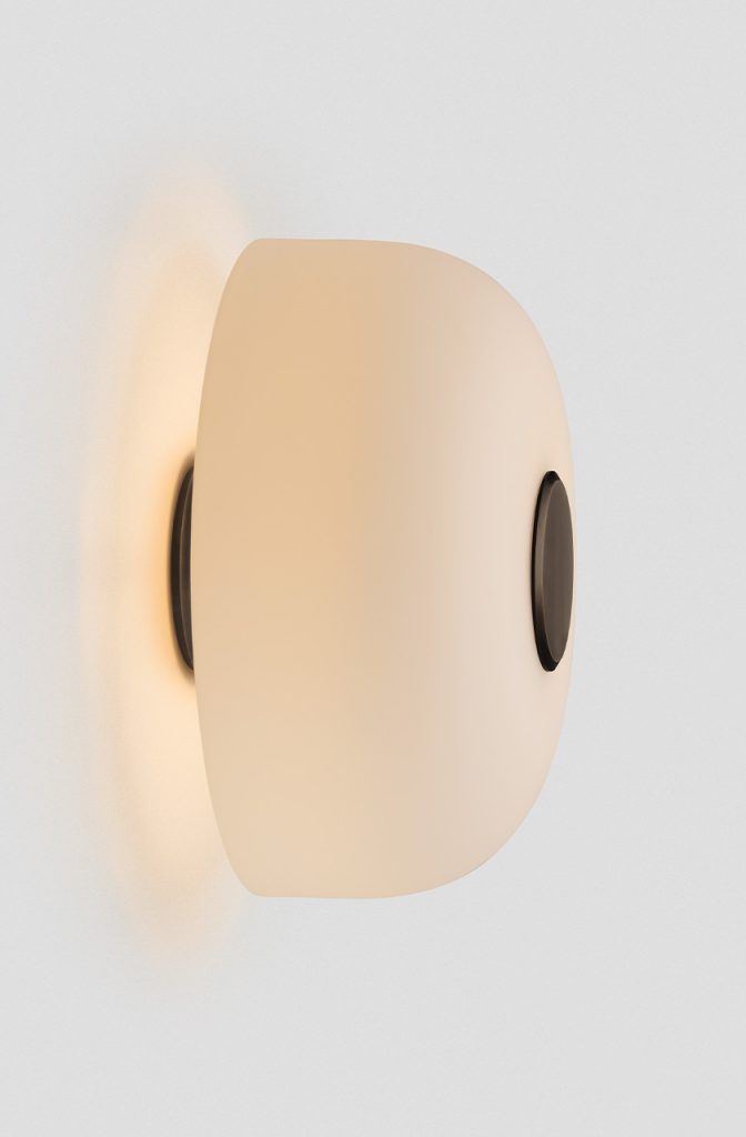 Articolo Studios Luxury Lighting Exterior Rolo Forward Facing Wall Sconce in Anodised Bronze with Snow Shade