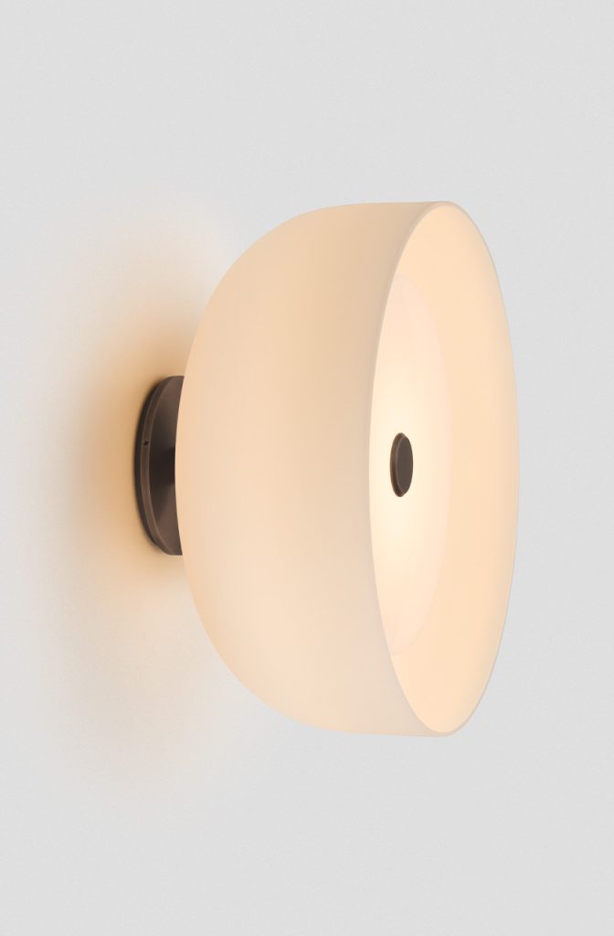 Articolo Studios Luxury Lighting Exterior Rolo Wall Sconce in Anodised Bronze and Snow Shade