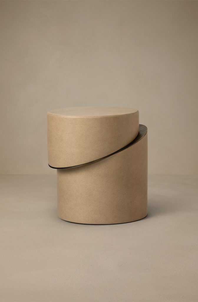Articolo Studios luxury lighting. Slip Side table in cafe havana leather with bronze details