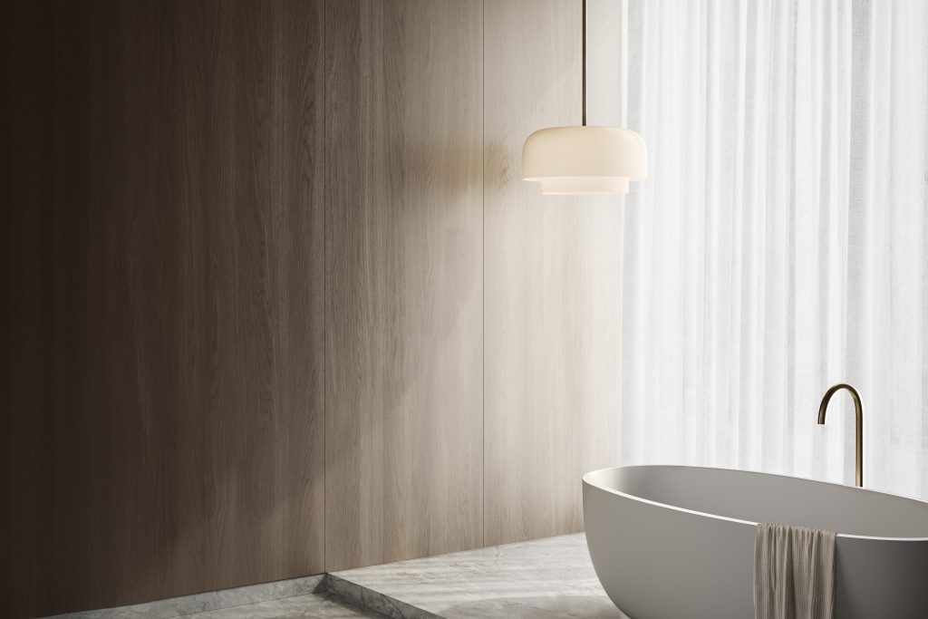 Articolo Studios Luxury Lighting Rolo Double Down Single Pendant in bathroom Visualisation