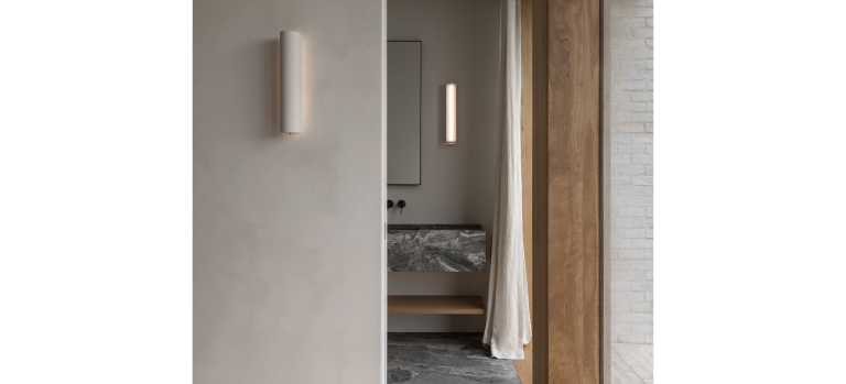 Articolo Studios Luxury Lighting 12:40 Wall Sconce in Bathroom at Cape Schanck Residence