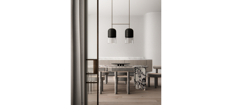 Articolo Studios Luxury Lighting Indi Extra Large Double Pendant in Dining Room Visualisation