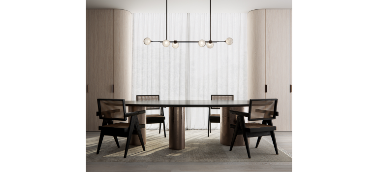 Articolo Studios Luxury Lighting Trilogy Horizontal Pendant in Dining Room Visualisation