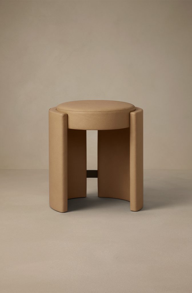 Articolo Studios Luxury Furniture Cuff Stool in Nougat Leather and Bronze Detail