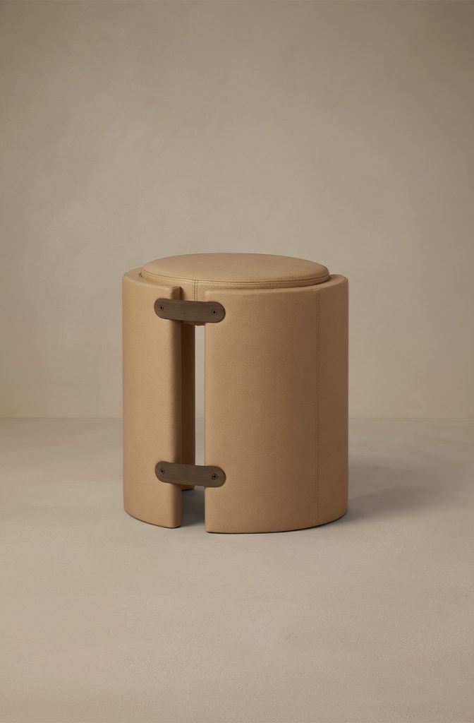 Articolo Studios Luxury Furniture Cuff Stool in Nougat Leather with Bronze Detail