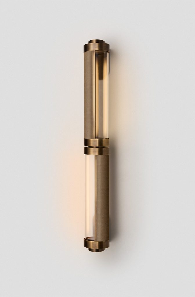 Articolo Studios Luxury Lighting. Swivel small double wall sconce in bronze and with bronze mesh inlay