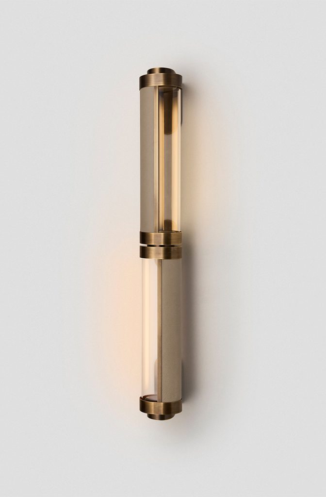 Articolo Studios Luxury Lighting Swivel Double Wall Sconce in Bronze with Titanium Leather