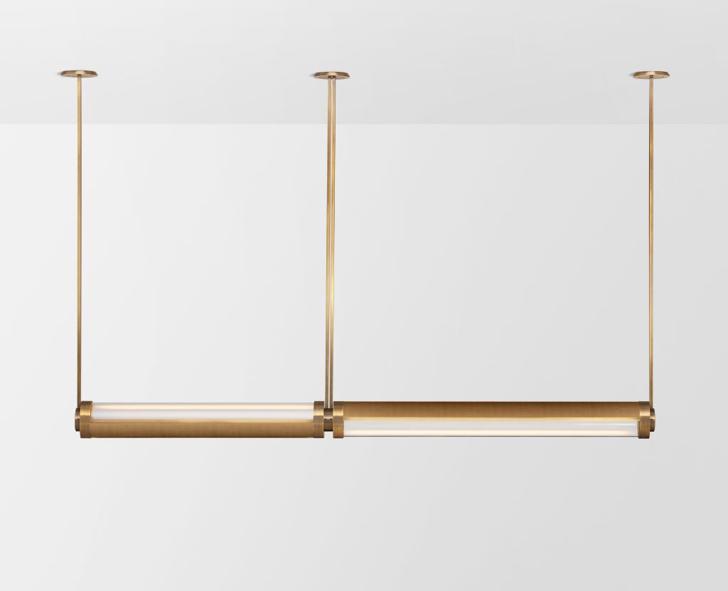 Articolo Studios Luxury Lighting Swivel Double Pendant in Brass with Bronze Mesh Inaly