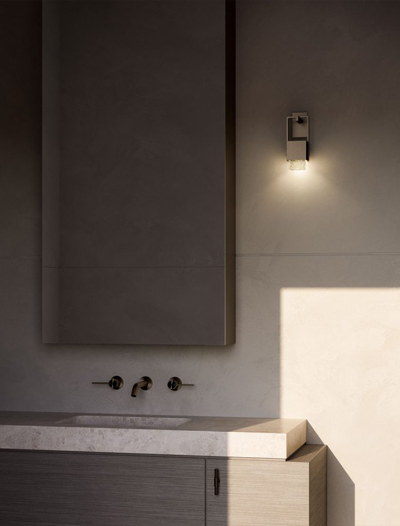 Articolo Studios Luxury Lighting Cubo Swing Single Wall Sconce in Bathroom Visualisation