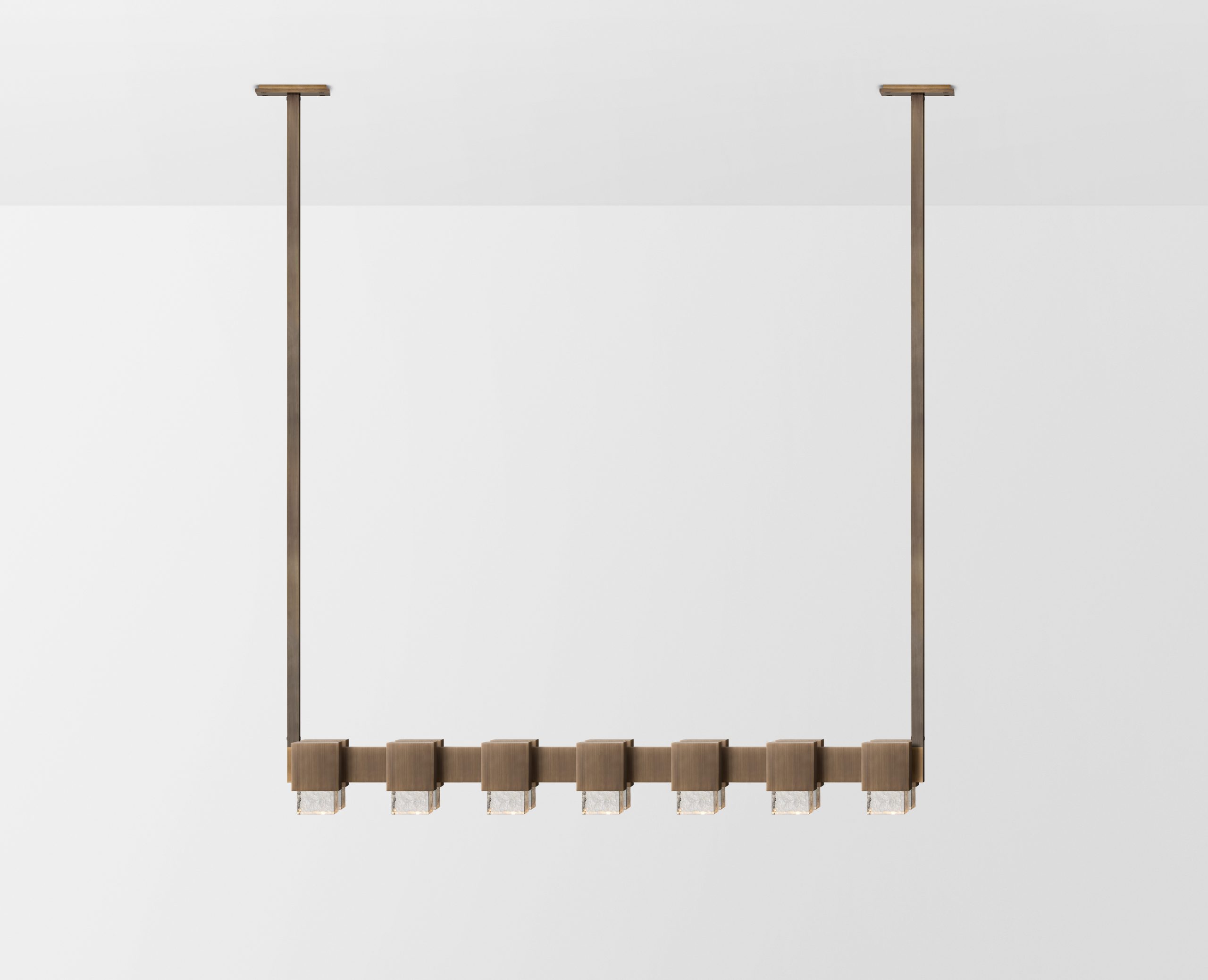 Articolo Studios Luxury Lighting. Cubo 7 cube down pendant in ice and bronze